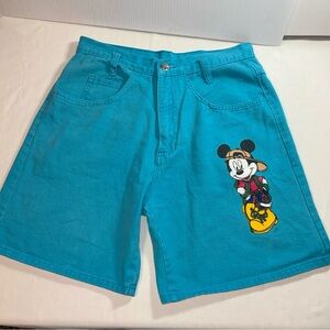 Mickey unlimited Jerry Leigh Teal Mom Jean shorts W/Mickey USA VTG Sz Lg-EUC
